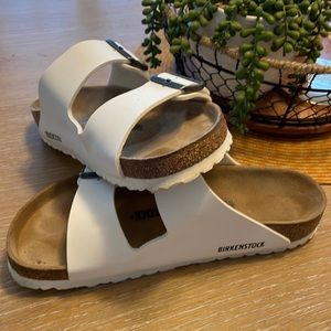White Birkenstock Arizona Sandals